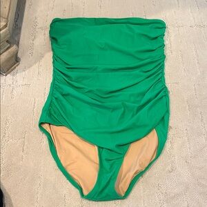 J Crew Green Strapless, Ruched Swimsuit - Size L